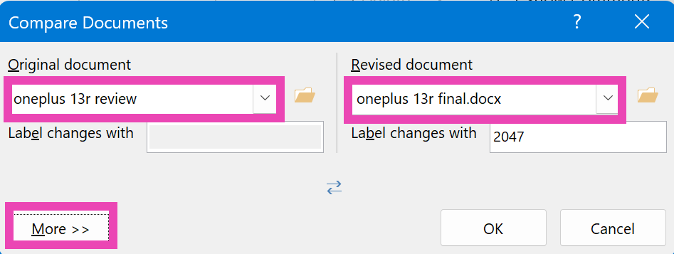 Step 4: Upload the two documents in the Original and Revised categories.