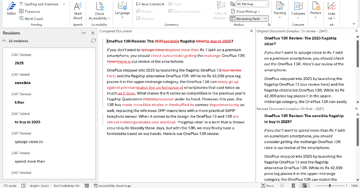 Step 6: Click OK to compare the two documents.