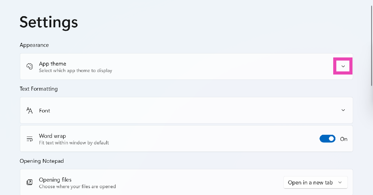 Step 2: Click the arrow next to App theme to expand the category.