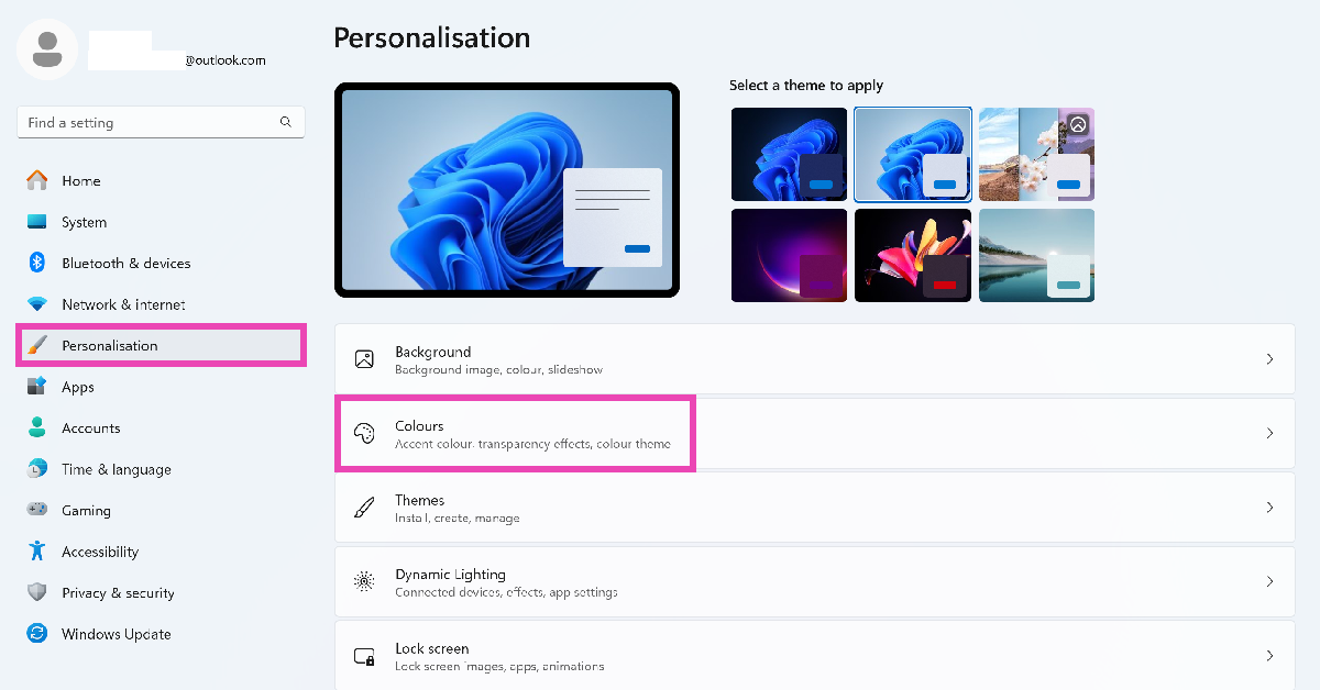 Step 2: Switch to the Personalisation tab and select Colours. Top 5 Ways to Enable Dark Mode in Notepad on Windows 10/11?