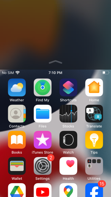 Step 4: If your iPhone has Face ID, swipe down on the bottom edge of the screen to go into one-handed mode. If your iPhone has Touch ID, lightly double-tap the home button twice.