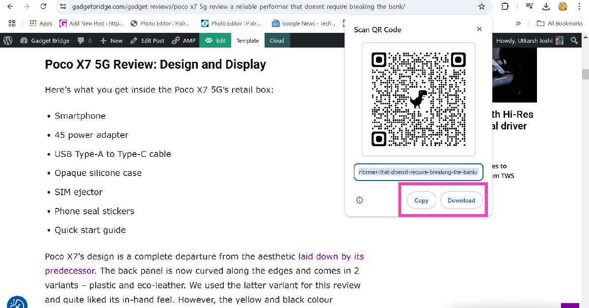 Step 4: Hit Copy to copy the QR code to the clipboard or Download to save it on your device.