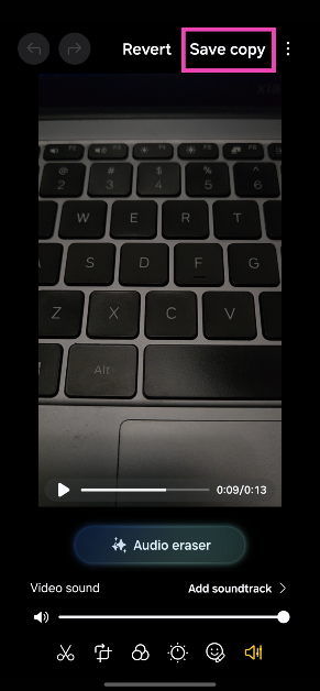 Step 9: Tap on Save copy in the top right corner of the screen. How to use Audio Eraser on your Samsung phone? (One UI 7)