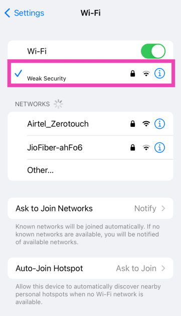 Step 2: Hit the i icon next to the connected WiFi network.