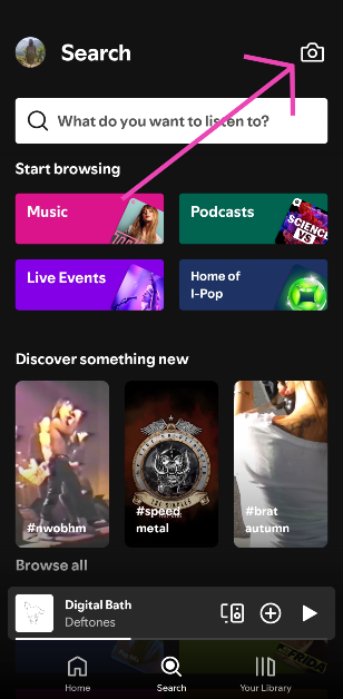 Step 3: Hit the camera icon in the top right corner of the screen. How to Create a Spotify scan Code?