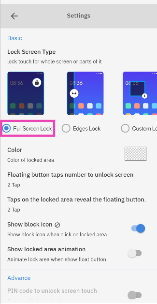 Step 4: Select whether you want to lock the entire screen or a part of it.
