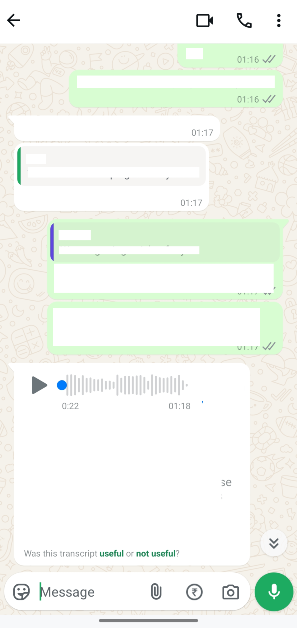 Step 4: The transcription will appear below the voice note.