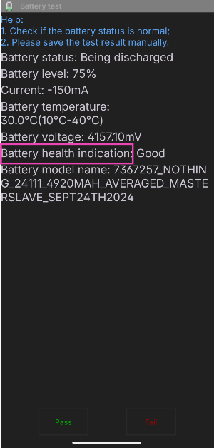 Step 3: Check the Battery health indication field for battery status.