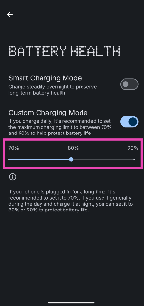 Step 4: Use the slider to set a charging limit. How to check the battery health and set a custom charging limit on Nothing Phone?