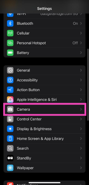 Step 1: Go to Settings and select Camera.