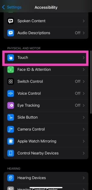 Step 2: Tap on Touch.