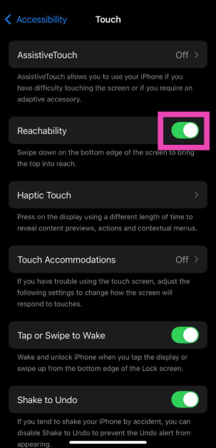 Step 3: Turn on the toggle switch next to Reachability.