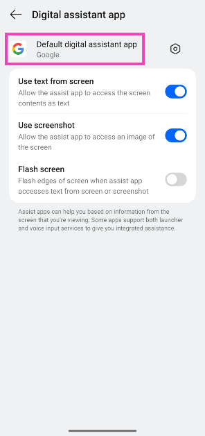 Step 4: Hit Default digital assistant app.