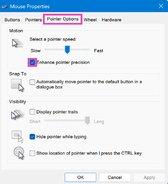 Step 3: Go to the Pointer Options tab. 2 ways to disable mouse acceleration in Windows 11