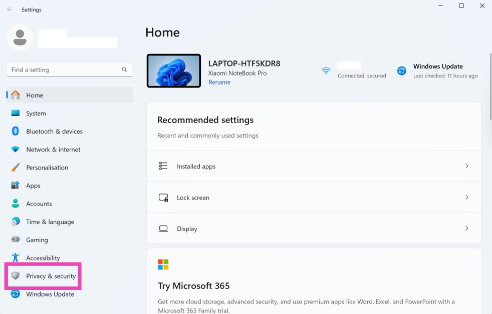 Step 1: Go to Settings and select Privacy & security from the sidebar.