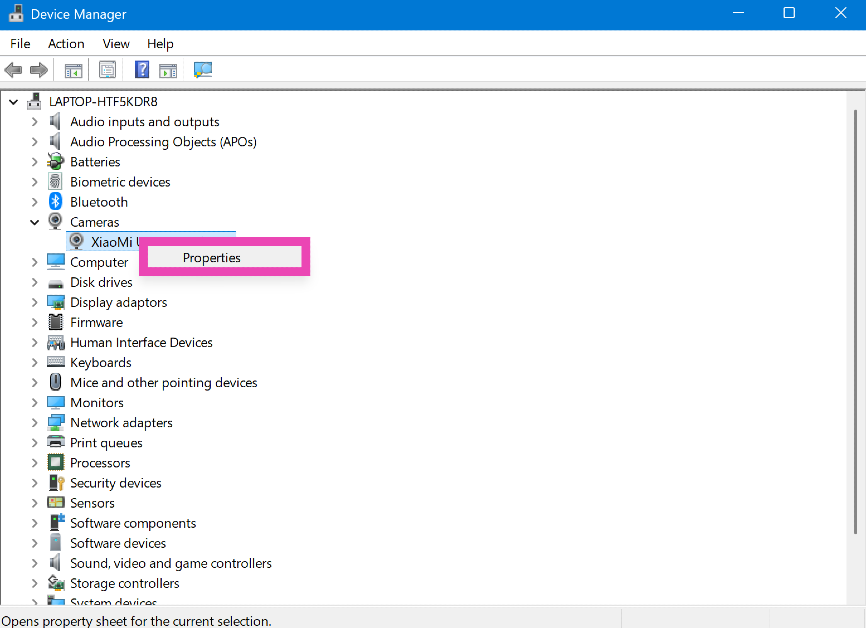 Step 3: Right-click on the camera and select Properties. Top 10 Ways to Fix ‘Camera Not Working’ on Your Windows 11 PC or Laptop