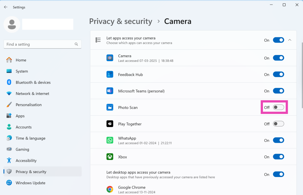 Step 3: Turn on the toggle switch next to the app that you’re currently using.