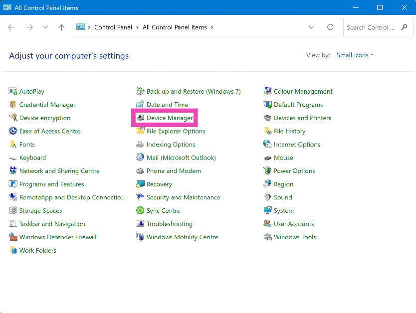 Step 1: Go to Control Panel and select Device manager.