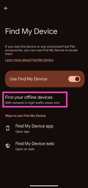 Step 5: Select Find your offline devices.