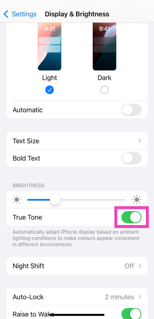 Step 2: Turn off the toggle switch next to True Tone. 4 Ways to Fix ‘iPhone Keeps Dimming Automatically’