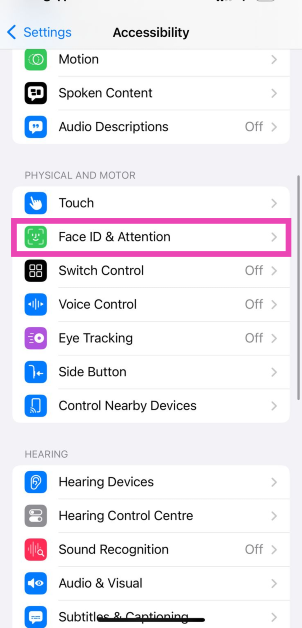 Step 2: Tap on Face ID and Attention.