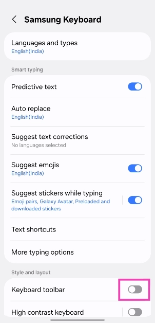 Step 2: Turn off the toggle switch next to Keyboard toolbar. How to disable the toolbar on your Android phone’s keyboard