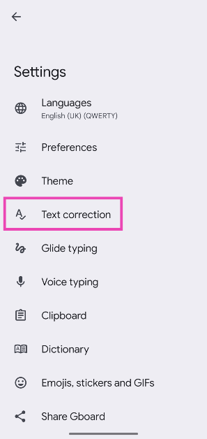Step 2: Tap on Text correction.