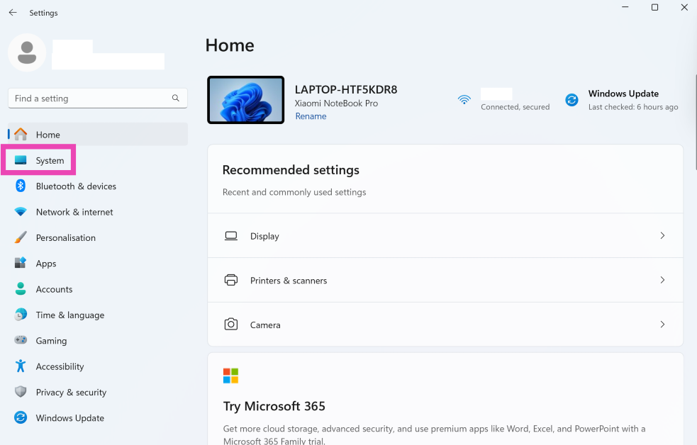 Step 2: Go to Settings and select System from the sidebar.