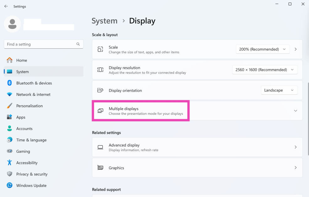 Step 4: Expand the Multiple displays category.