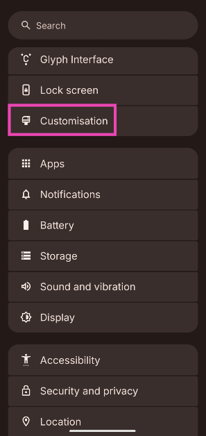Step 2: Tap on Customisation.