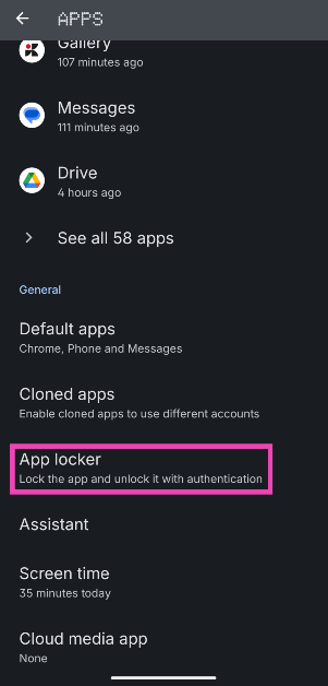 Step 2: Scroll down and tap on App locker.