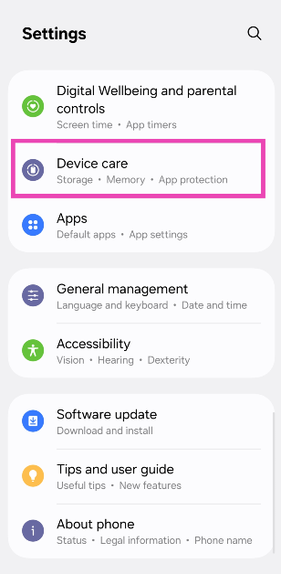 Step 1: Go to Settings and select Device care.