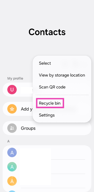 Step 3: Select Recycle bin.
