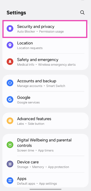 Step 2: Tap on Security and privacy.
