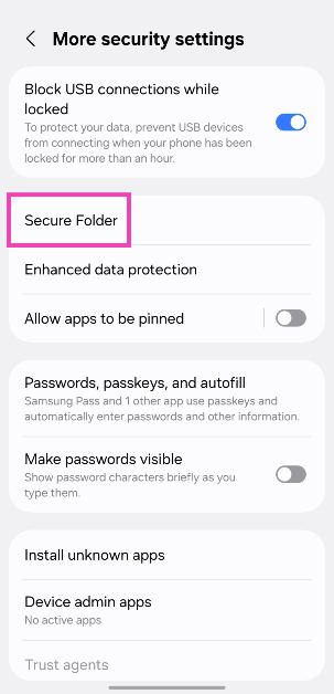 Step 4: Tap on Secure Folder.