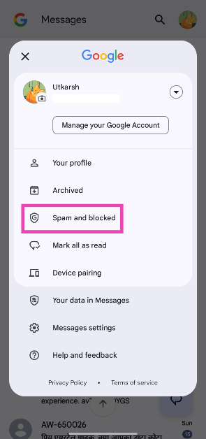 Step 3: Select Spam and blocked.