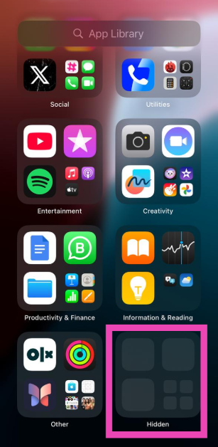 Step 2: Scroll down to the bottom of the App Drawer and tap on Hidden Folder. Authenticate your access using Face ID.