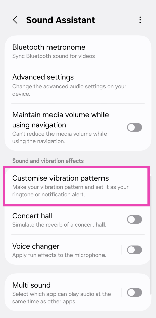 Step 3: Scroll down and select Customise vibration patterns.