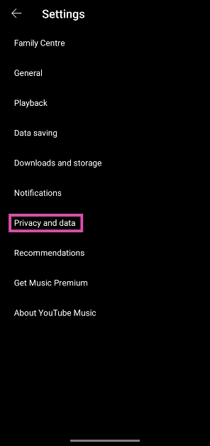 Step 3: Tap on Privacy and data. How to delete your YouTube Music history?