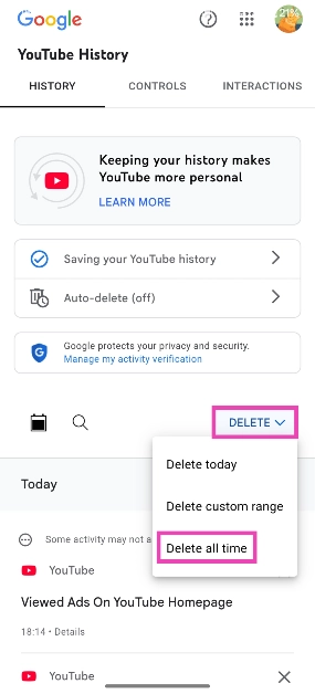 Step 5: Tap on Delete and select Delete all time. How to delete your YouTube Music history?