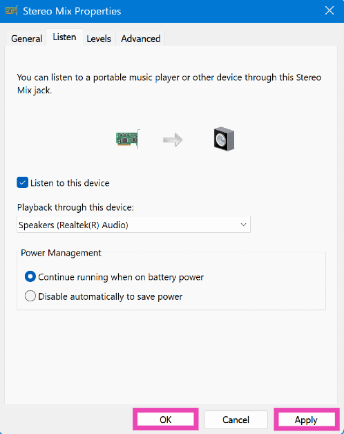 Step 11: Hit Apply followed by OK. How to play audio from multiple speakers on your Windows 11 PC