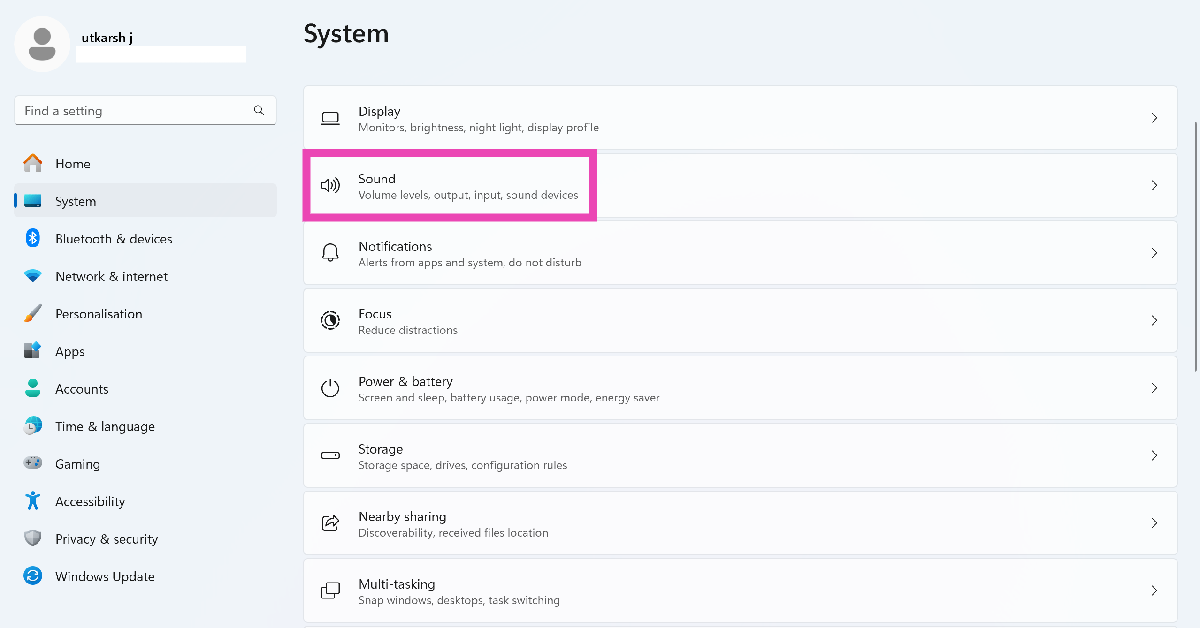 Step 2: Select Sound.