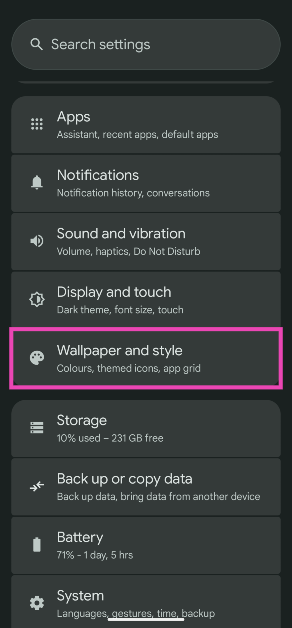 Step 2: Select Wallpaper and style.
