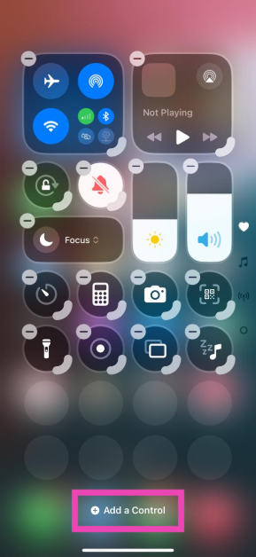 Step 3: Tap on Add a Control and select Ambient Music.
