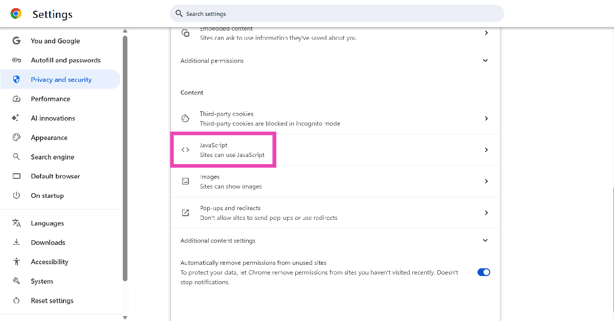 Step 4: Click on JavaScript.