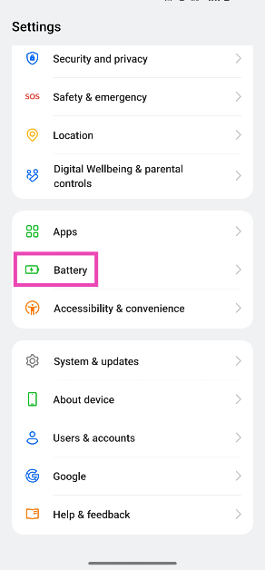 Step 1: Go to Settings and select Battery.