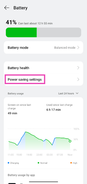 Step 2: Tap on Power saving settings.