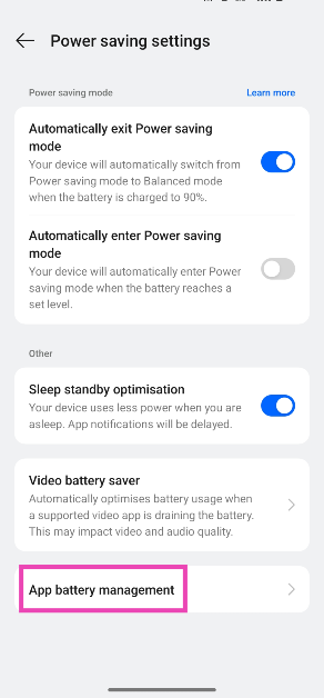 Step 3: Tap on App battery management.