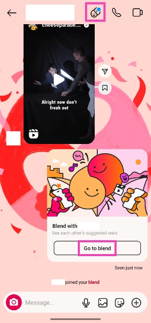 Step 5: When your friend accepts the invite, tap on Go to blend. Alternatively, you can tap the Blend icon at the top of the screen to view it.