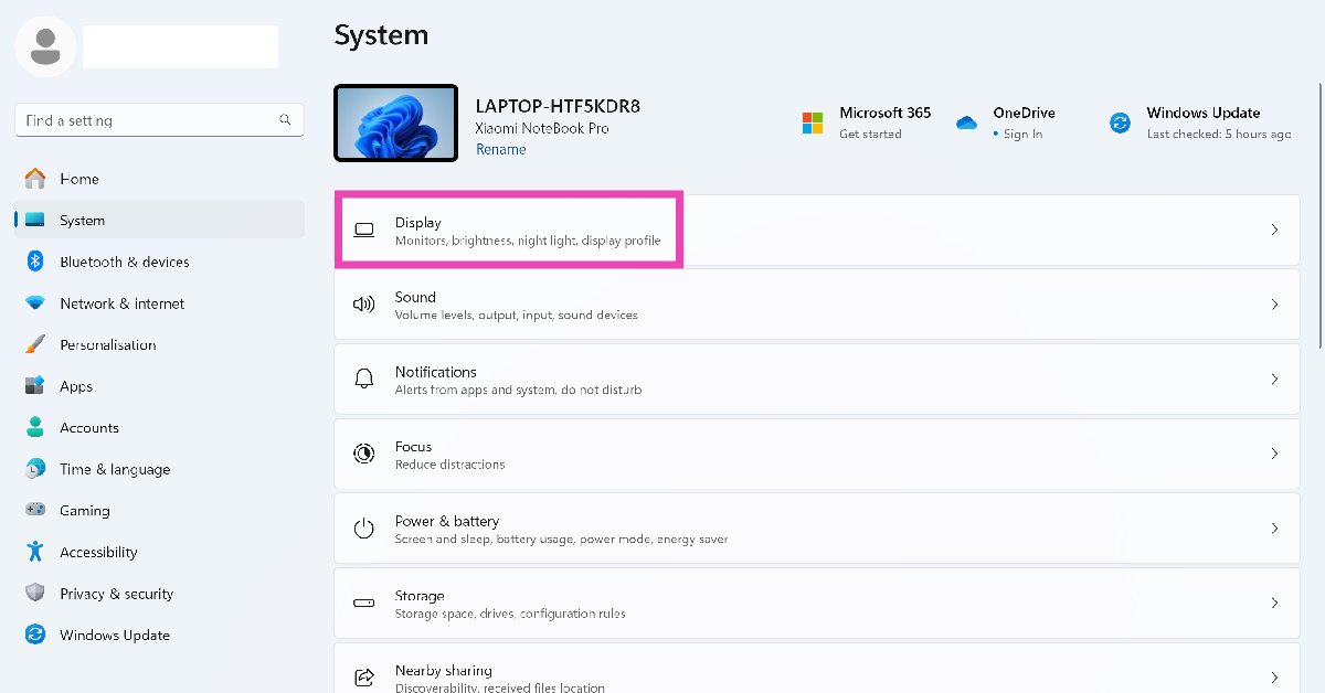Step 2: Click on Display.